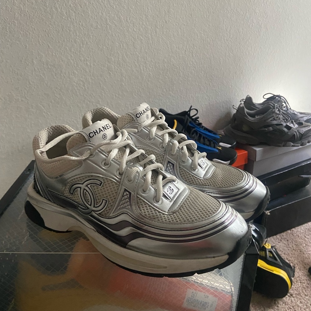 CHANEL Silver and Cream Athletic Shoes - Picture 3 of 3